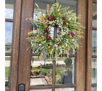 Artificial Spring Wreath for Front Door,Handmade Farmhouse Hanging Summer Wreaths,Outdoor Window Wall Party Signs Crafts Decor,Rustic Home Ornaments Decoration for Porch Entryway Living Room (50 cm)