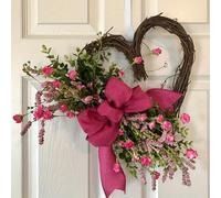 Artificial Spring Wreath, Spring Summer Front Door Wreath, Artificial Floral Wreath Green Foliage Wreath, for Springtime Holidays Wall Porch Easter Party (E)