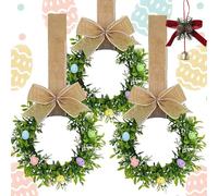 Artificial Spring Wreath with Colorful Eggs Flowers, Easter Egg Wreath, Small Easter Wreaths with Ribbon Bow, for Kitchen Cabinets Window, Front Door, Spring -Green Decor for Home (3pcs)