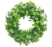 Artificial St Patricks Wreath 42cm Indoor Outdoor Wall Decor | 42cm diameter, vibrant green PE, double-sided print effect, fits standard doors, indoor outdoor use