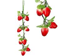Artificial Strawberry Fake Fruit Garland Hanging Decoration Lifelike Simulation Plant Garland Vine with Leaf for Home Party Decor Photo Props
