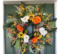 Artificial Summer Wreath for Front Door Flower Wreath Eucalyptus Summer Door Decorative Garland for Home Decor 40cm, Decoración del jardín