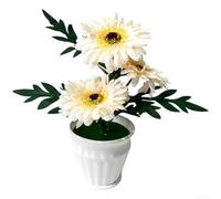 Artificial Sun Chrysanthemum Flowers in White Pot | Soft Fabric Petals, Bendable Wire Stems, Realistic Moss Base, White Fluted Pot, for ideal For Weddings, Living Rooms, Events