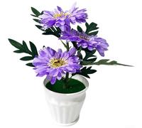 Artificial Sun Chrysanthemum Flowers in White Pot | Soft Fabric Petals, Bendable Wire Stems, Realistic Moss Base, White Fluted Pot, for ideal For Weddings, Living Rooms, Events