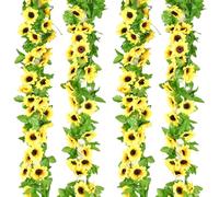 Artificial Sunflower Garland 4pcs, Fake Sunflower Ring Wall Mounted Plant for Home Wedding Party Garden Decoration DIY Wreath, Indoor Wall Mounted Air Conditioning Pipe Shading Decorative