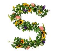 Artificial Sunflower Garland, 6.2ft Handcrafted Real Touch Garland Artificial Greenery Vine with Mixed Flowers, Fake Roses Garland Silk Sunflower Vine Sunflower Rose Vine Hanging Plant for Home(#1)