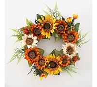 Artificial Sunflower Garland, Fake Sunflower Floral Swag, Silk Sunflower Wreath for Harvest Festival Halloween Front Door Wall Home Wedding Party Decoratio Home Door Wreaths Outdoor