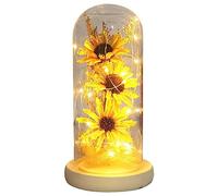 Artificial Sunflower in Glass Dome with Led Light Strip Enchanted Sunflower Lamp Home Decor Romantic Artificial Preserved Flower Gift for Valentines Day Mothers Day Birthday Anniversary Christmas