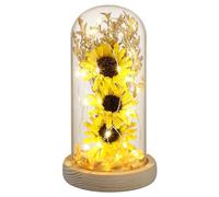 Artificial Sunflower in Glass Dome with LED Light, Sunflower Decor for Valentines Day Christmas Festival (Yellow)