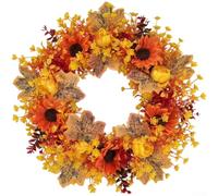 Artificial Sunflower Maple Wreath 45cm Autumn-Harvest-Decor | Artificial Sunflower and Maple Leaf Wreath for Autumn Harvest Thanksgiving Home Door Wall Decor-Brown-45cm