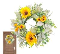 Artificial Sunflower Wreath - 11 Inch Yellow Sunflower Garland, Vivid Flower Wreath for Farmhouse, Patio and Window Decoration