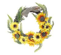 Artificial Sunflower Wreath 30cm/12 Inch Wall Hanging Spring Floral Wreath Front Door Fake Garland with Green Leaves And Rattan