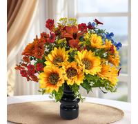 Artificial Sunflowers Bouquet 20" Fake Flower with Faux Silk Sunflower for Spring Summer Wedding Centerpieces Home Decor Party Table Floral Arrangements Cemetery Indoor Outdoor Decorations
