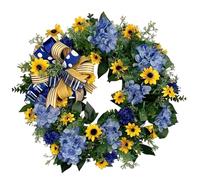 Artificial Sunflowers Wreath, Ukraine Door Wreath 18 Inch, Sunflower with Blue Flowers, Daisy Flower