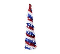 Artificial Tinsel Tree with Sequin Star Ornaments Patriotic Decor for 4th of July Independence Day Memorial Party