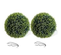 Artificial Topiary Balls, Set of 2 Artificial Cedar Topiary Balls, 48cm Faux Leaf Hanging Ornaments w/Pre-Attached Chain, UVProtected Indoor Outdoor Hanging Decorative Faux Grass Balls