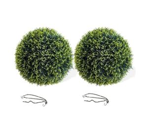 Artificial Topiary Balls, Set of 2 Artificial Cedar Topiary Balls, 48cm Faux Leaf Hanging Ornaments w/Pre-Attached Chain, UVProtected Indoor Outdoor Hanging Decorative Faux Grass Balls