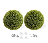 Artificial Topiary Balls, Set of 2 Artificial Topiary Balls, 44cm Faux Leaf Hanging Ornaments w/Pre-Attached Chain, UVProtected Indoor Outdoor Hanging Decorative Faux Grass Balls