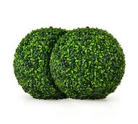 Artificial Topiary Balls, Set of 2 Round Fake Boxwood Leaf Plants, Indoor Outdoor Decorative Faux Buxus Grass Balls for Home Office Garden