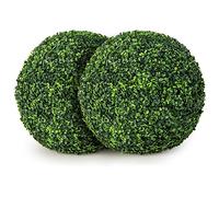 Artificial Topiary Balls, Set of 2 Round Fake Boxwood Leaf Plants, Indoor Outdoor Decorative Faux Buxus Grass Balls for Home Office Garden