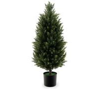 Artificial Topiary Cedar Tree 90CM Cypress Tree With Cement-filled Pot Gymax Green One Size