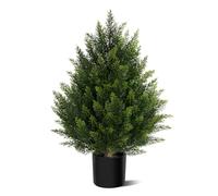 Artificial Topiary Cedar Trees 60cm, Indoor Outdoor Fake Potted Boxwood Evergreen Plants with PE Leaves, Faux Bushes Shrub Pine Tree for Home Garden Front Porch Decor