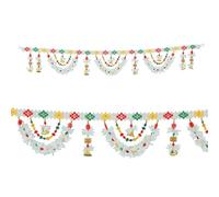 Artificial Toran Wall Door Hanging Square Bandanwar Beads with Tassel traditional Decoration Indoor for Indian New Year Festival Entrance Temple Living Room Home Decor(Size-38"X5")(Multicolour,White)