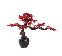Artificial Tree Artificial Bonsai Tree Realistic Red Maple Tree Textured Ceramic Flower Pot Silicone Simulation Of Red Maple Leaf Living Room Office Decoration Simulation Bons