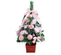 Artificial Tree Tabletop with Bowknot Deer Rabbit Cotton Hair Ball Feather Bell Snowflake Ornaments for Table Desk Home Decor