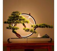 Artificial Tree Welcome Pine Artificial Bonsai with Lamp Ring & Backflow Incense Burner | Realistic Faux Potted Plant for Home Office Desk Bedroom Farmhouse Decor