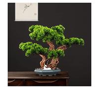 Artificial Trees 15 Inches Tall Artificial Pine Bonsai, A New Chinese Ornamental Green Fake Tree Potted Plant, For Entrance Living Room Hotel Decorations Faux Plants Simulated