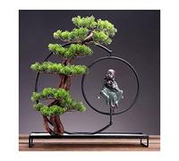 Artificial Trees Artificial Bonsai Tree Artificial Tree Decoration Fake Potted With Wrought Iron Base And Little Monk Sculpture For Modern Home Office Living Room Decor Indoor,Gold