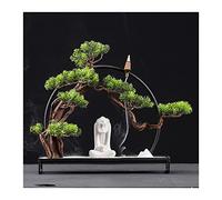 Artificial Trees Artificial Bonsai Tree Iron Art Fake Plants Artificial Zen Bonsai Tree Ceramic Figure Buddha Ornaments For Home Office Indoor Decor Simulated Pine,Grey