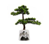 Artificial Trees Artificial Bonsai Tree Yingbin Pine Potted Plant Chinese Landscape Painting Ceramic Flowerpot Carved Wooden Roots Realistic Green Plants In The Office Simulat