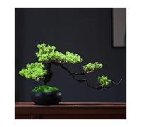 Artificial Trees Fake Bonsai Tree 9.8 Inches Small Artificial Bonsai Pine Tree Lifelike Trunk, Fake Plants Decoration, For Desktop Display,W/Black Ceramic Pots Simulated Pine,Gold