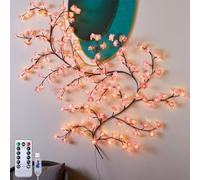 Artificial Trees LED Tree Branch Lights for Wall,Pink Cherry Blossom Branches String Light with Remote and 8 Lighting Modes,DIY Willow Vine Light for Bedroom Wedding Christmas Decor