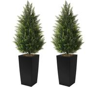 Artificial Trees Outdoors, 4ft Large Fake Plants 2 Pack Topiary Tree Faux Cedar Plant with Pot, Potted Evergreen Shrubs for Front Door Garden Indoor Home Decor Christmas