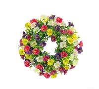 Artificial Trumpet Flower Wreath with Integrated Vine Garland for Door Frame Wall Shelf Tabletop Spring Decor