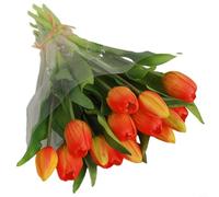 Artificial Tulip Bouquet with 7 Stems, Realistic Fake Flowers in Rose Red for Wedding Decor, Mother Day, Valentine, PU Artificial Tulips, Floral Decor(Orange)