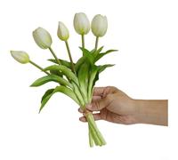 Artificial Tulip Flower Bundle 5 Head Soft Rubber Lifelike Petals Flexible Stems Realistic Texture Gradual Color Home Decor Wedding Photography Props Multiple Colors(White)