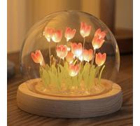 Artificial Tulip Flower Night Light Bedside Lamp LED Night Lamp Table Lamp Bedroom Decor Christmas Birthday Gifts (Pink)