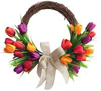Artificial Tulip Flower Wreaths, Spring Silk Flower Wreath Tulip Front Door Wreath, for Spring Summer Winter Home Wedding Festival Decor, 15.7 inch, qzjijosen (Multicolor)