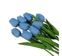Artificial Tulip Flowers 10 Pack Bouquet for Wedding Home Living Room Decoration with Silk Material and Lifelike Design (33CM Light blue)