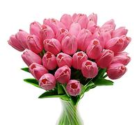 Artificial Tulip Flowers,10pcs Real Touch Latex Flower Tulips With Leaves,Elegant Decoration For Bridal Wedding Banquet Party,Home Kitchen DIY Decor (Pink)