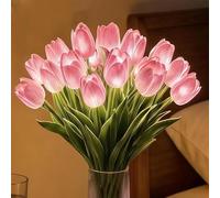Artificial Tulip Flowers LED Lights Radiant Romantic Tulip Light Real Touch Led Night Light that Never Fade, Twinkling Tulips Tree, Gentle Lighting, for Bedroom Bedside Decor and Gift (15, Pink)