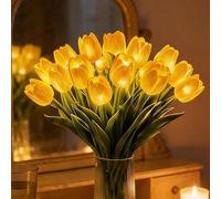 Artificial Tulip Flowers LED Lights Radiant Romantic Tulip Light Real Touch Led Night Light that Never Fade, Twinkling Tulips Tree, Gentle Lighting, for Bedroom Bedside Decor and Gift (20, Yellow)