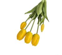 Artificial Tulip Flowers, Real-Touch PE Garden Décor for Indoor & Outdoor Use, 42 cm Tall, White/Yellow/Pink/Purple, 2-Pack of 5-Bundle Bouquets(Yellow)