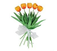 Artificial Tulip Silk Flowers for Wedding Table Centerpiece and Event Decor with Soft Texture and Bendable Wire Stems for Personalized Arrangements (Sunset Red)