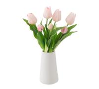 Artificial Tulips, 7 Pcs Blush Artificial Flowers with Ceramic Vase | Realistic Touch Latex Fake Tulips Flowers for Indoor Home Wedding Office Party Garden Decor
