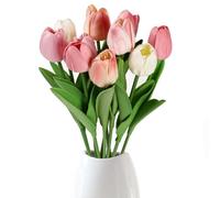 Artificial Tulips Artificial Flowers Faux Flowers That Look Real for Decoration Fake Tulips Small Decorative Artifical Dried Flowers Indoor Flower Bouquet in Vase for Home Garden Wedding Decorations